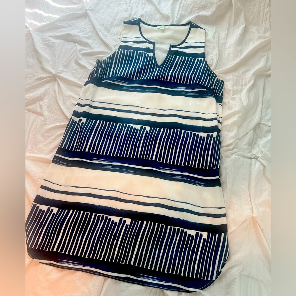 Sleeveless Jade Dress - Navy Blue and White Design